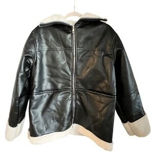 Commense Faux‎ Leather Aviator Jacket Sherpa Lined Winter Coat M